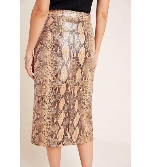 Anthropologie Pencil Skirt Brown Faux Leather Snake Print Knee Length Vegan - Picture 7 of 8